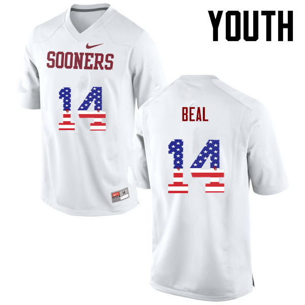 Youth Oklahoma Sooners #14 Emmanuel Beal College Football USA Flag Fashion Jerseys-White